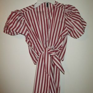 striped, red and white wrap shirt